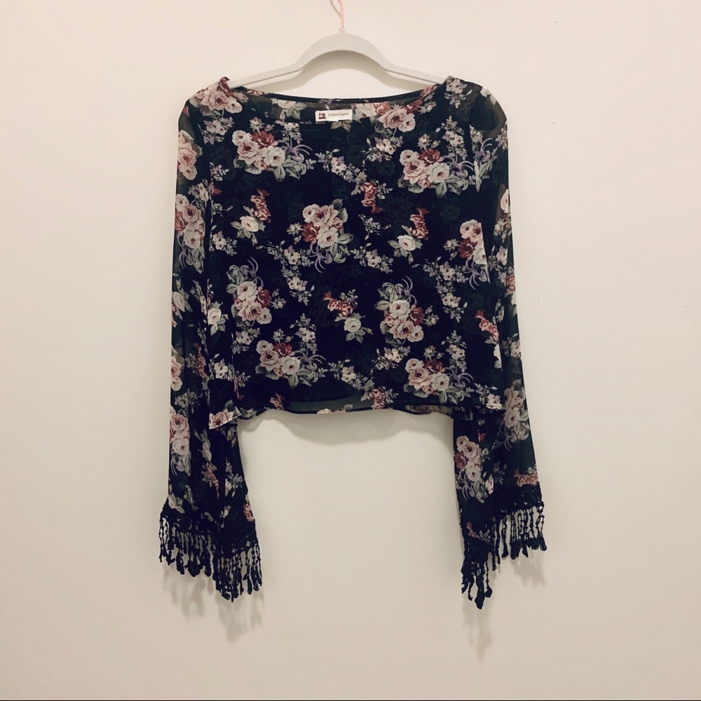 Cotton Candy Sheer boho Floral Crop With Open Back
